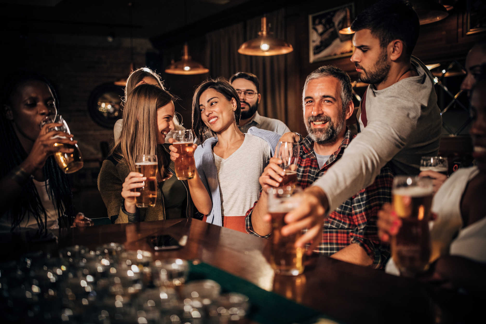 Happy friends in bar